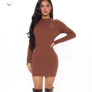 Chocolate brown ribbed mini dress- Fashion Nova